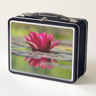 Beautiful Red Floating Water Lily Metal Lunch Box