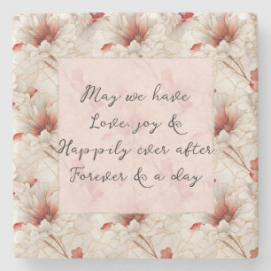 Beautiful Red Floral Romantic Wedding Stone Coaster