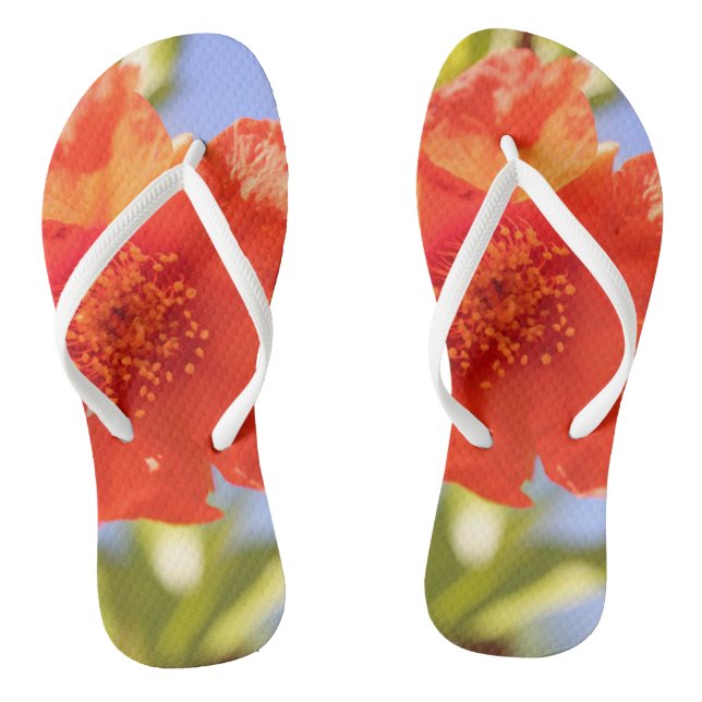 Beautiful Red Flower Blue Sky Flip Flops (Footbed)