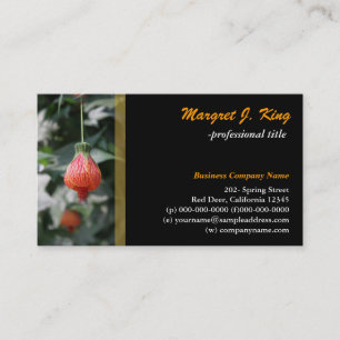 Beautiful red flower green business card. card