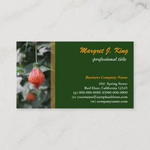 Beautiful red flower green business card. card