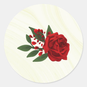 beautiful red flower green leaves thank you classic round sticker