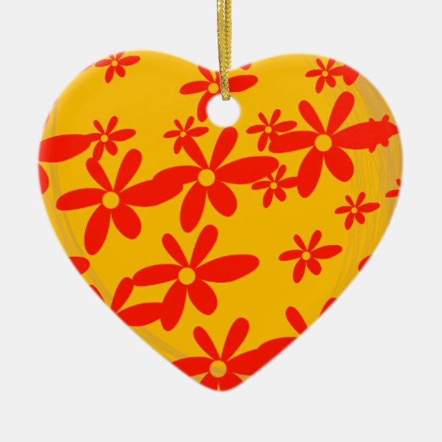 beautiful red flower with yellow background ceramic tree decoration (Front)
