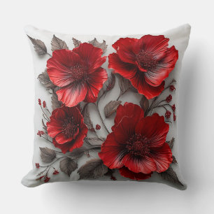 Beautiful Red Flowers and Leaves Cushion