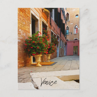 Beautiful Red Flowers Canals of Venice Italy Postcard