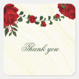 beautiful red flowers green leaves thank you square sticker
