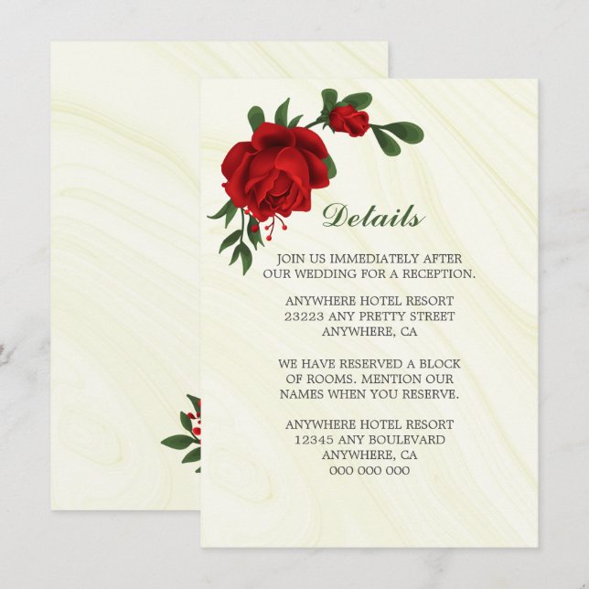 beautiful red flowers greenery details  enclosure  card (Front/Back)
