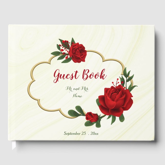 beautiful red flowers greenery guest book (Front)