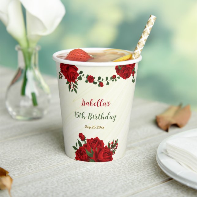 beautiful red flowers greenery wedding  paper cups (Insitu)