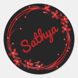 Beautiful red flowers monogram personalised Name Classic Round Sticker
