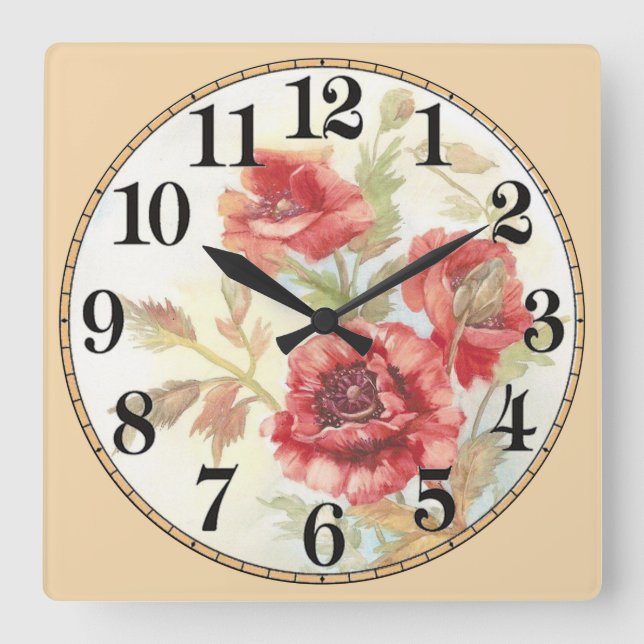 Beautiful Red Flowers Square Wall Clock (Front)