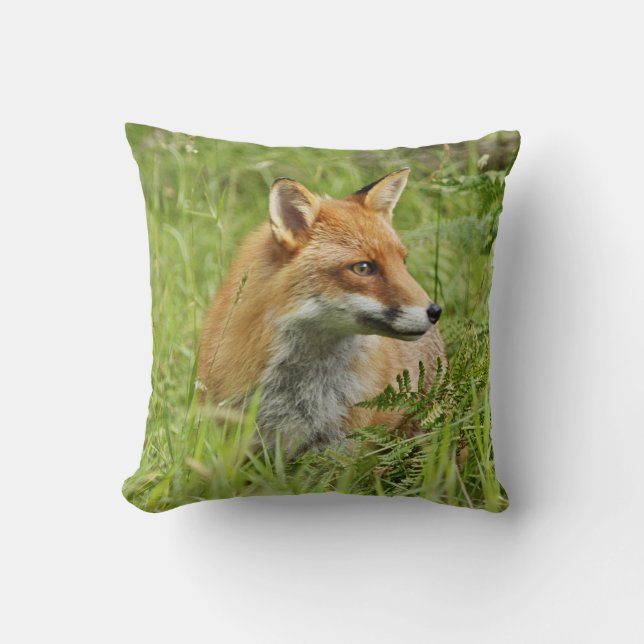 Beautiful Red Fox among Ferns Cushion (Front)