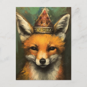 Beautiful Red Fox in a Crown Green Background Postcard