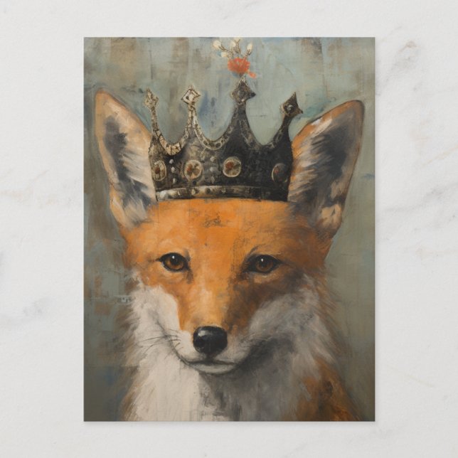 Beautiful Red Fox in a Crown Painting Postcard (Front)