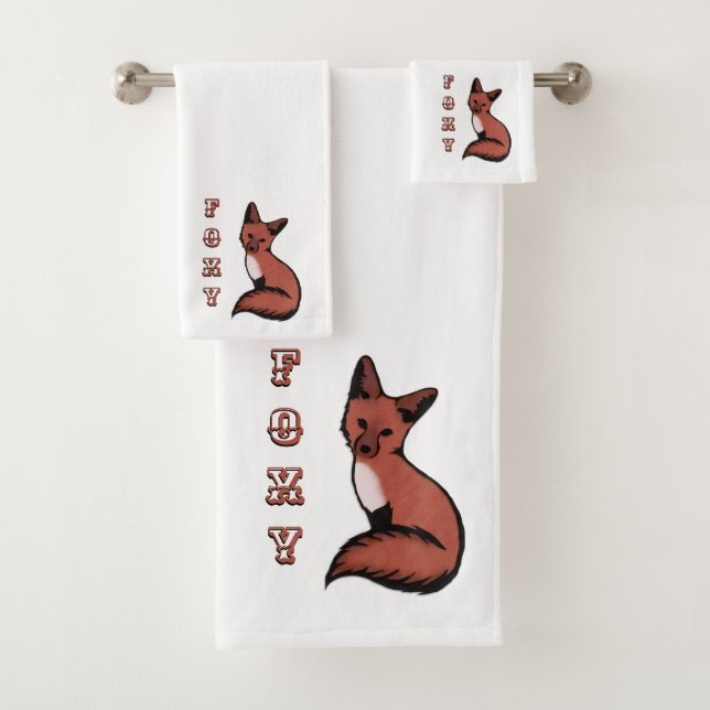 Beautiful Red Foxy Fox Bath Towel Set (Insitu)