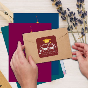 Beautiful Red Gold Grad Hat 2025 Graduation Square Sticker