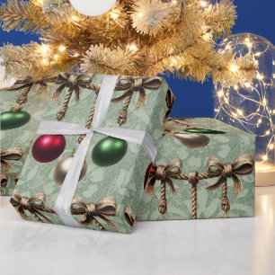 Beautiful Red,Gold,Green Christmas Bauble Ornament Wrapping Paper
