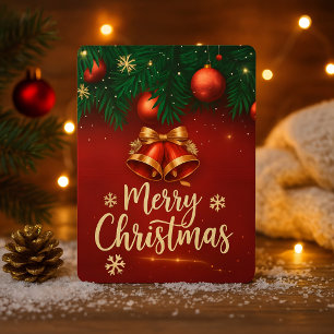 Beautiful Red Gold Merry Christmas Wishing Card