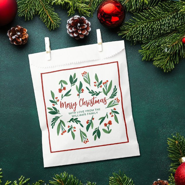 Beautiful Red Green Holly Berry Christmas Party Favour Bag (Creator Uploaded)