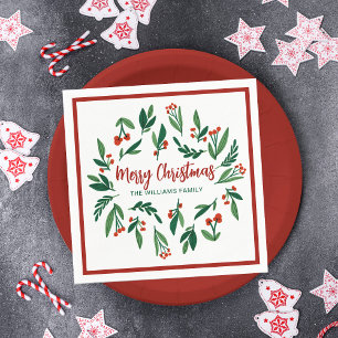 Beautiful Red Green Holly Berry Custom Christmas Napkin