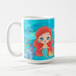 Beautiful RED HAIR mermaid playing in the sea Coffee Mug