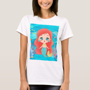 Beautiful RED HAIR mermaid playing in the sea T-Shirt