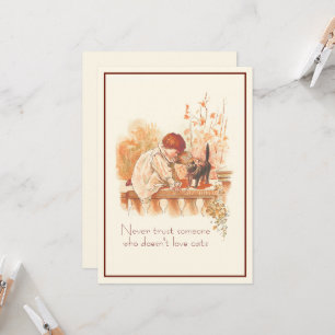 Beautiful Red Haired Child with Kitten Cat Quote Card