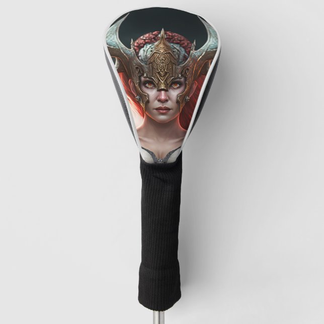 Beautiful Red Haired Nordic Warrior Golf Head Cover (Front)