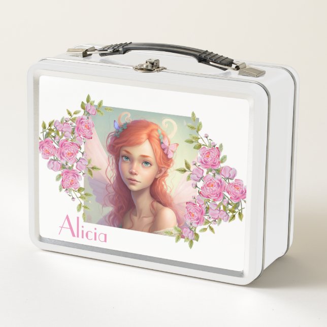Beautiful Red Head Fairy girl.     Metal Lunch Box (Front)