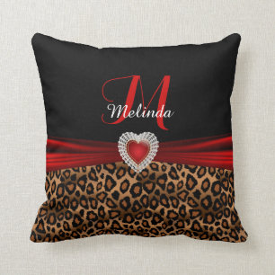 Beautiful Red Heart Leopard Animal Print Cushion