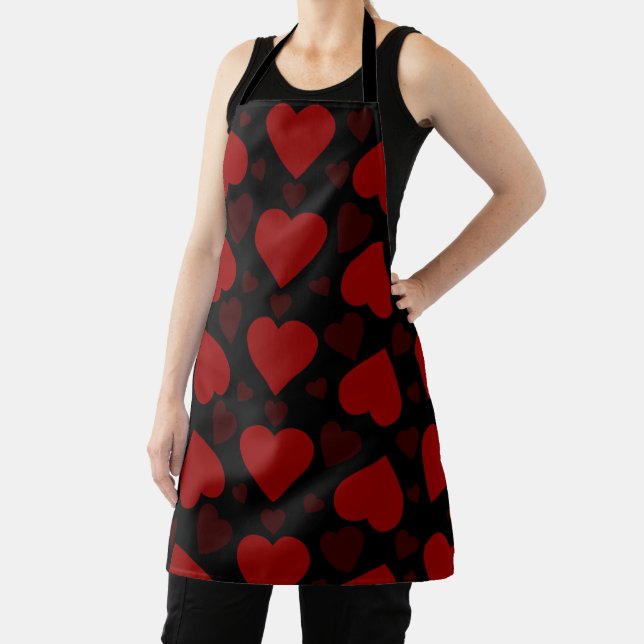 Beautiful red heart pattern on black  apron (Insitu)