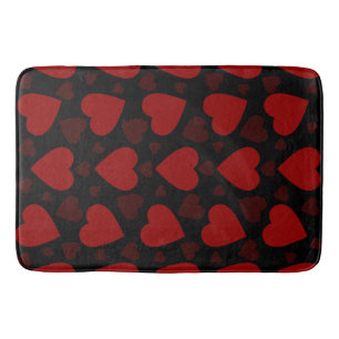Beautiful red heart pattern on black  bath mat