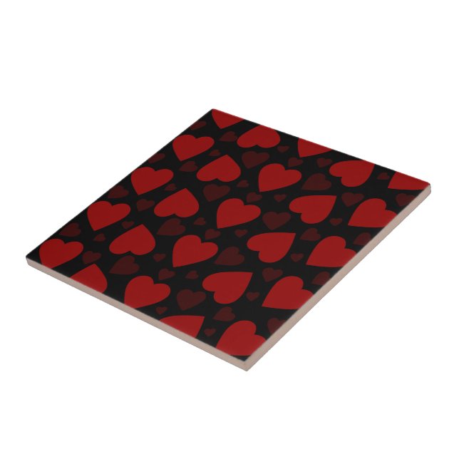 Beautiful red heart pattern on black  ceramic tile (Side)