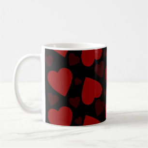 Beautiful red heart pattern on black coffee mug