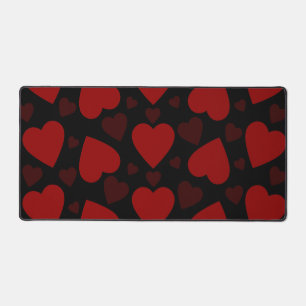 Beautiful red heart pattern on black  desk mat