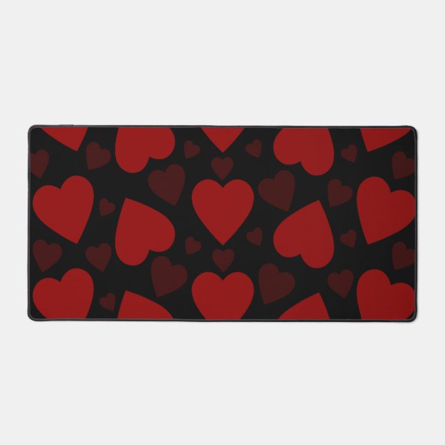 Beautiful red heart pattern on black  desk mat (Front)