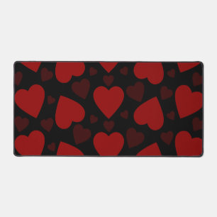 Beautiful red heart pattern on black desk mat
