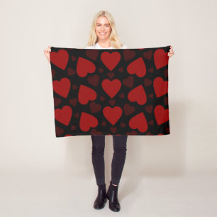 Beautiful red heart pattern on black fleece blanket