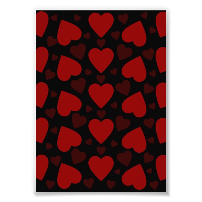 Beautiful red heart pattern on black photo print (Front)