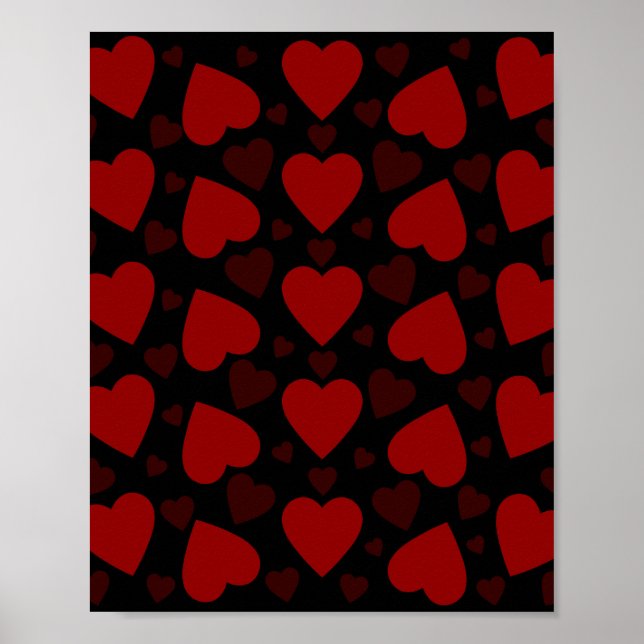Beautiful red heart pattern on black  poster (Front)