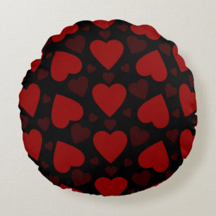 Beautiful red heart pattern on black  round cushion