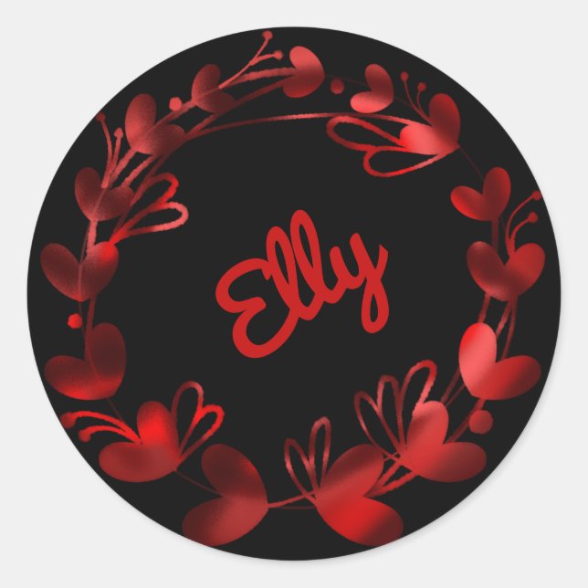 Beautiful red hearts Name Classic Round Sticker (Front)