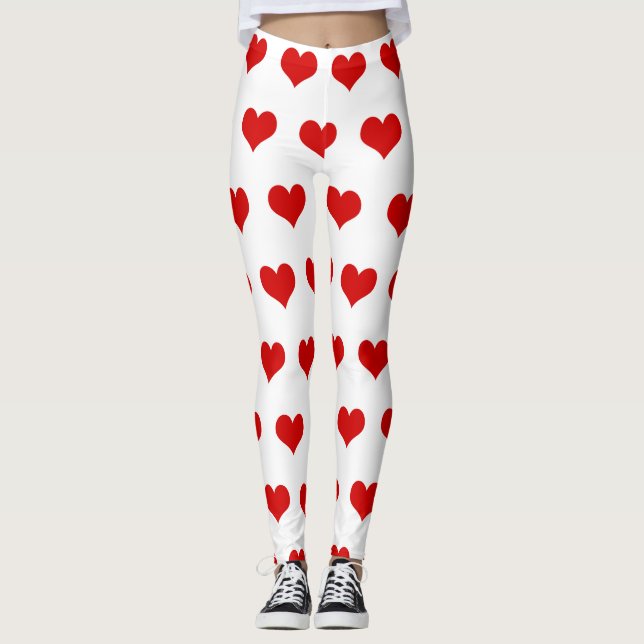 Beautiful red hearts printed white  leggings (Front)