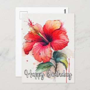 Beautiful Red Hibiscus Flower Art Postcard
