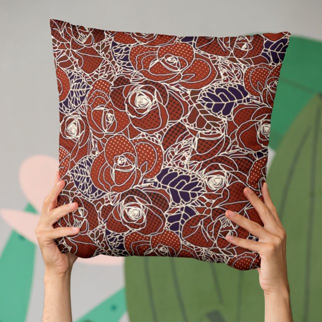 Beautiful Red, Ivory, and Blue floral Cushion (Creator Uploaded)