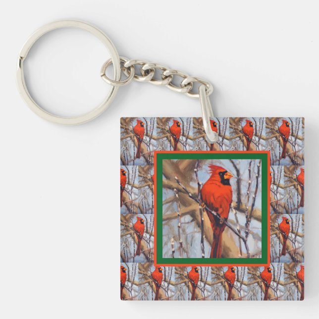 Beautiful Red Male Cardinal Bird  Key Ring (Front)