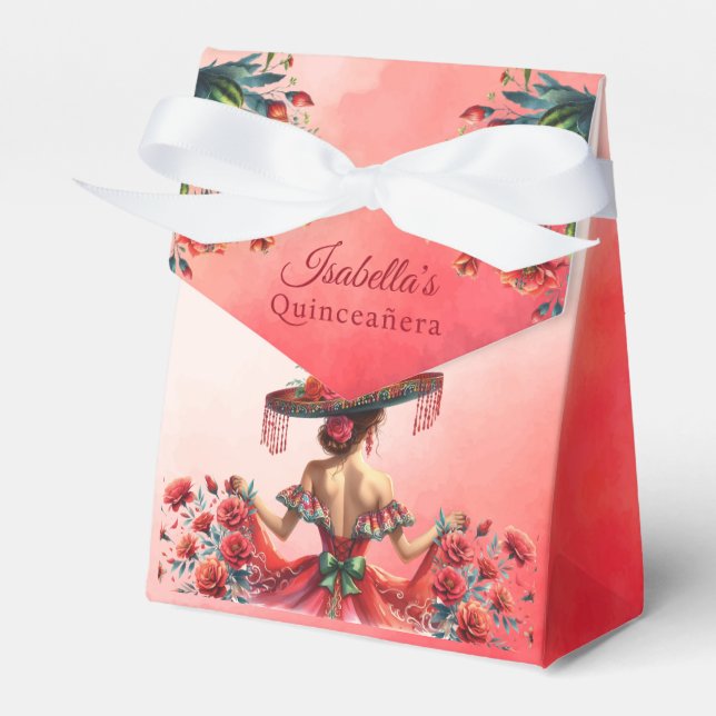 Beautiful red Mexican Style Quinceañera Favour Box (Front Side)