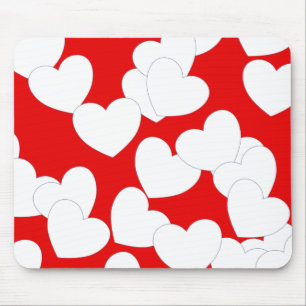 Beautiful Red Mousepad With Big White Hearts