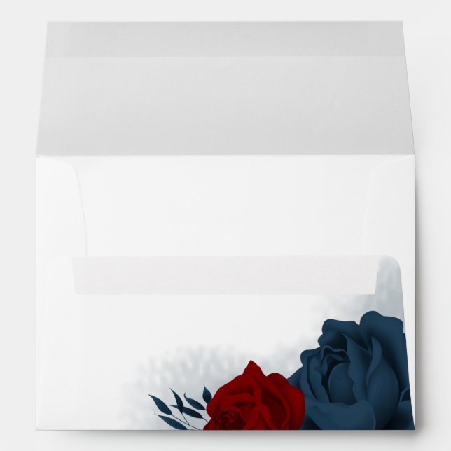 Beautiful red navy blue flowers wedding envelope (Back (Bottom))