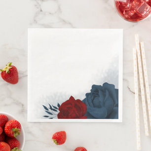 Beautiful red & navy flowers botanical napkin